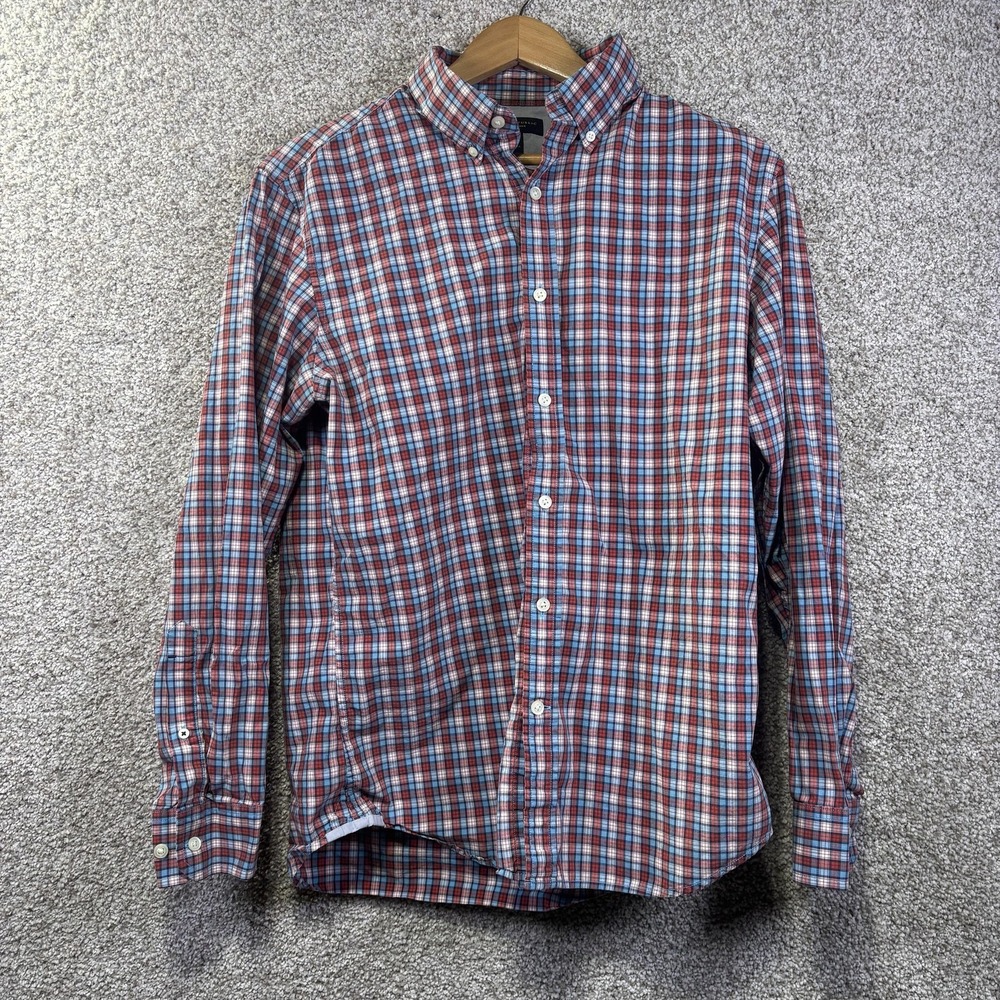 Banana Republic Shirt Mens Medium Red Blue Plaid Soft Wash Cotton Button Down